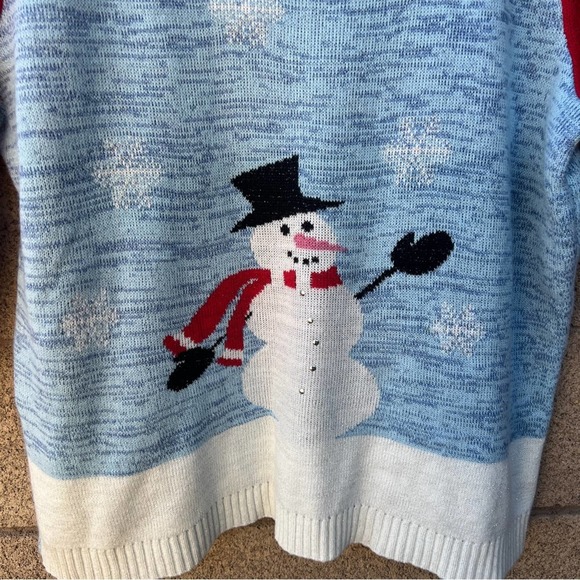Bon Worth Blue Red Snowman Snow Ugly Cute Christmas Sweater - Picture 5 of 5